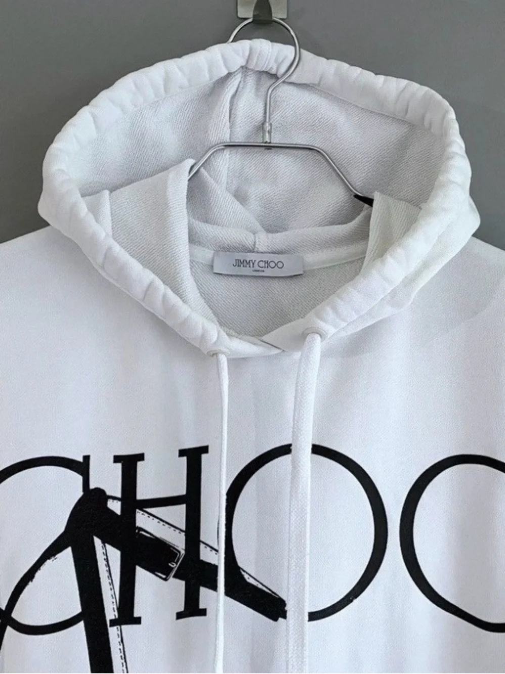 Jimmy Choo White Hoodie with Black Graphic Logo - Picture 3 of 10